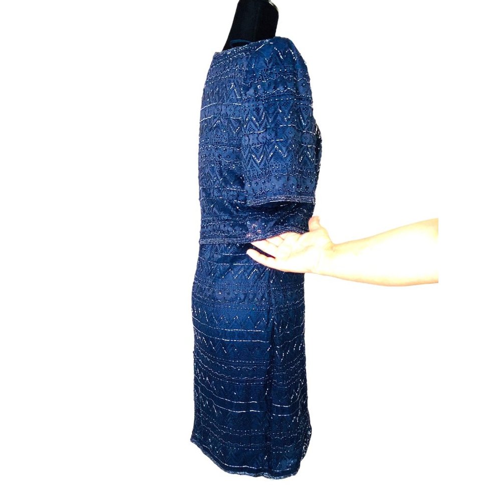 Laurence Kazar New York Sequined Evening Dress Handmade in India 80s Style - Picture 7 of 15